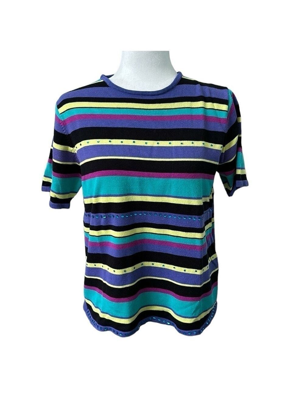 JM Collection Striped Multi Colored Short Sleeve Top